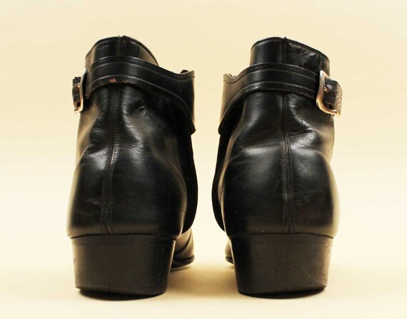60s Vtg rare Black Leather Ankle Boot Zip Up Chel… - image 6