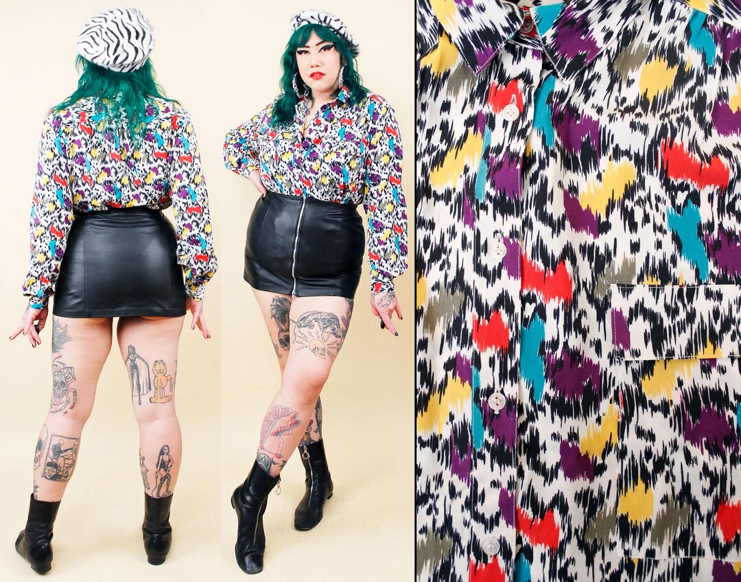 Blouse Femme Vintage Léopard - Col V, Manches Longues, Ceinture - Tunique Rétro - Taille Unique à Oversize