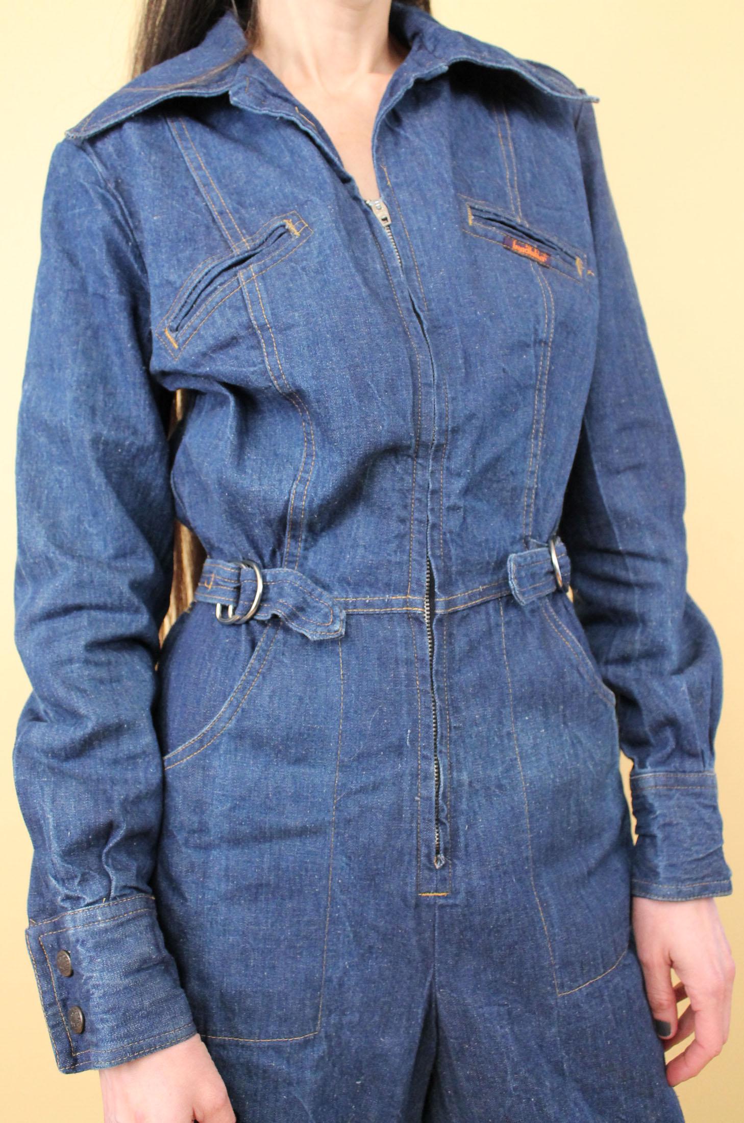 激レア 20-30s Vintage Blue Denim Coverall 70s Vtg Landlubber Blue Jean Denim Zip up Wide Leg Jumpsuit