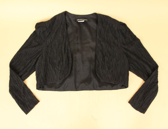 80s Vtg Black Cropped Bolero Jacket Long Sleeve T… - image 7
