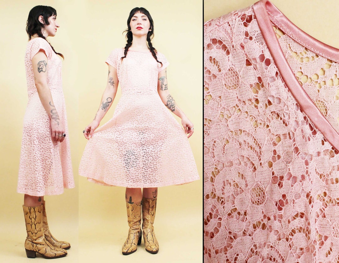 50’s/60's Yellow Lace Sheer Tulle Fit And Flare Dress main image 1