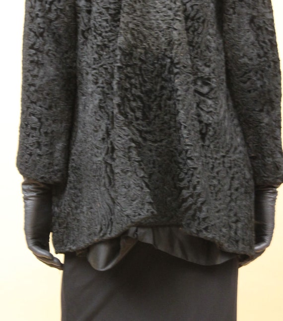 30s 40s Vtg Black Persian Curly Lamb Fur Jacket S… - image 9