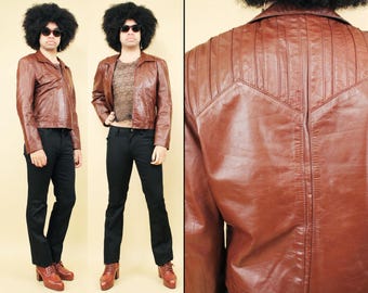 ジャケット・アウター OLD leather zip jkt brown Mens Cross Zip Tan Brown Leather Retro Quilted Biker Jacket at