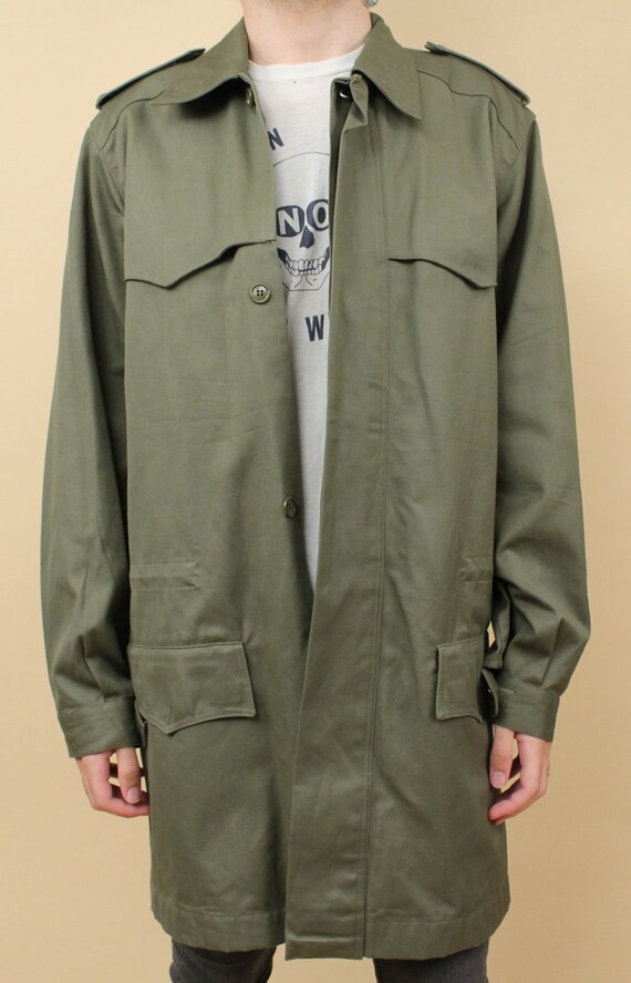 80s Vtg Italian Army Green Cotton Chore Coat Long… - image 5