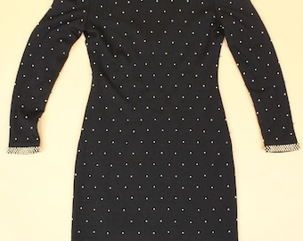80s Vtg Black Knit Mini Dress With Gold Studded Beads V Low Cut Back Long  Sleeve Sweater Dress Formal Party Cocktail Women's Tag 6 Small - Etsy New  Zealand
