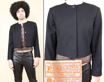 80s Vtg Pendleton Wool Crop Blazer Bolero Minimalist Jacket Coat Women's M B38" W36" L17"