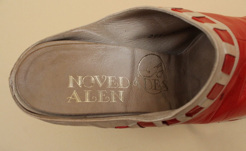 60s 70s Vtg Red & White Leather Clog Platform High Heel Shoes Slip on ...