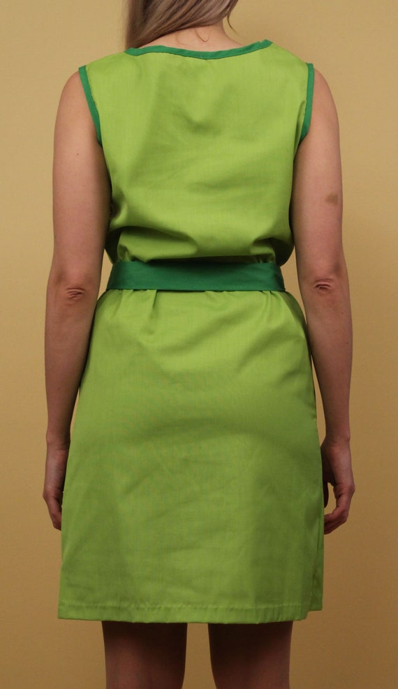 60s Vtg Green 2 Tone Mini Dress Shift Sheath Zip … - image 7