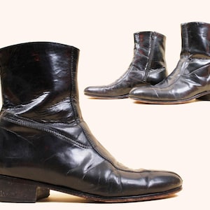 70s Vtg Black Leather Zip up Chelsea Ankle Boot Mod Garage Rock