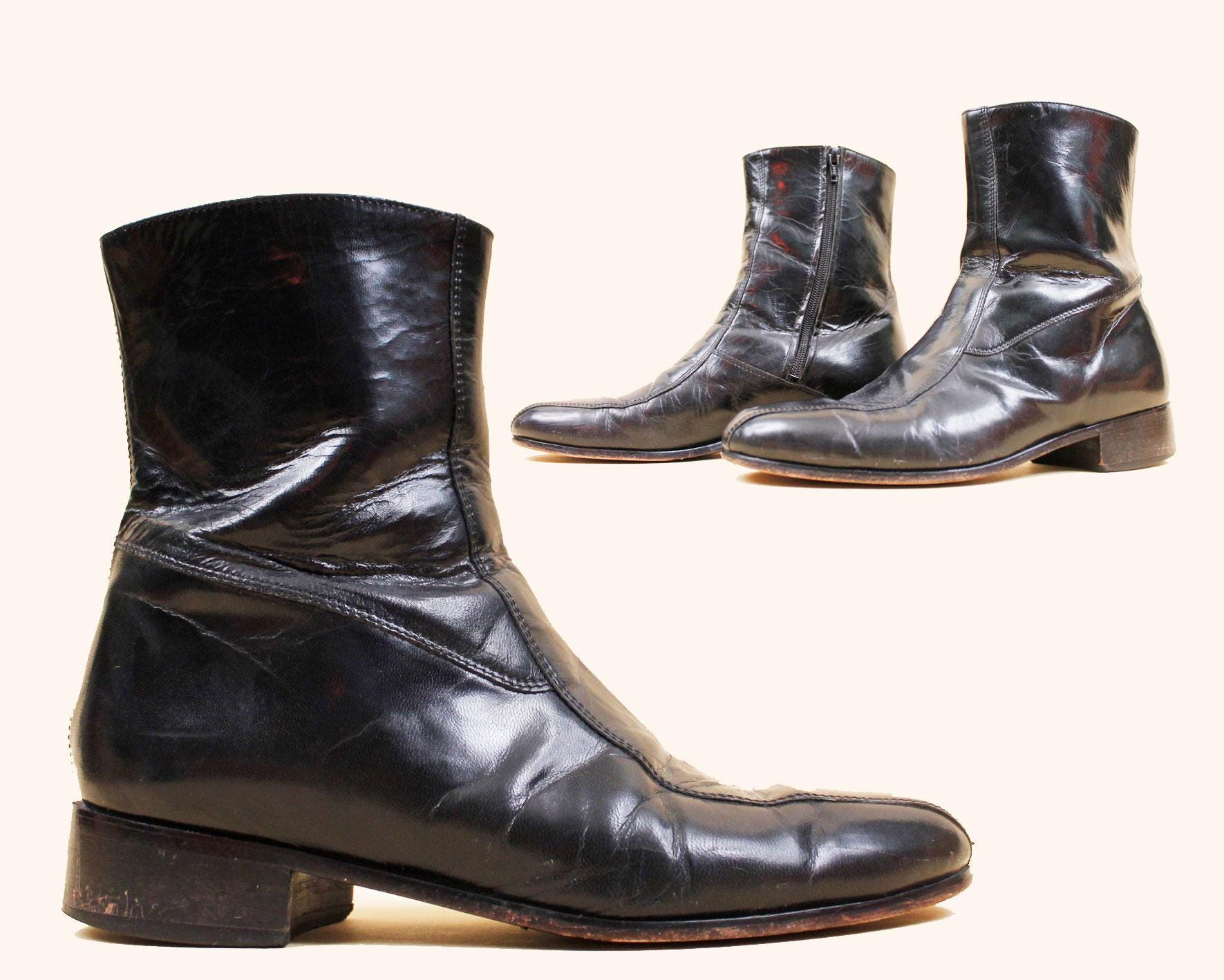 70s Vtg Black Leather Zip up Chelsea Ankle Boot Mod Garage Rock
