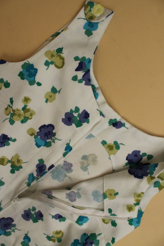60s Vtg Mod White Green Blue Floral Cotton Romper… - image 9