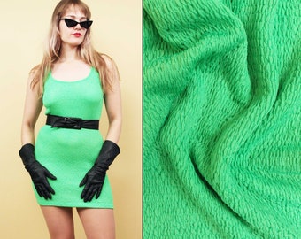 80s Vtg Dayglo Neon Green Super Stretchy Textured Mini Dress Sleeveless Body Con Women's fits OSFM S-L