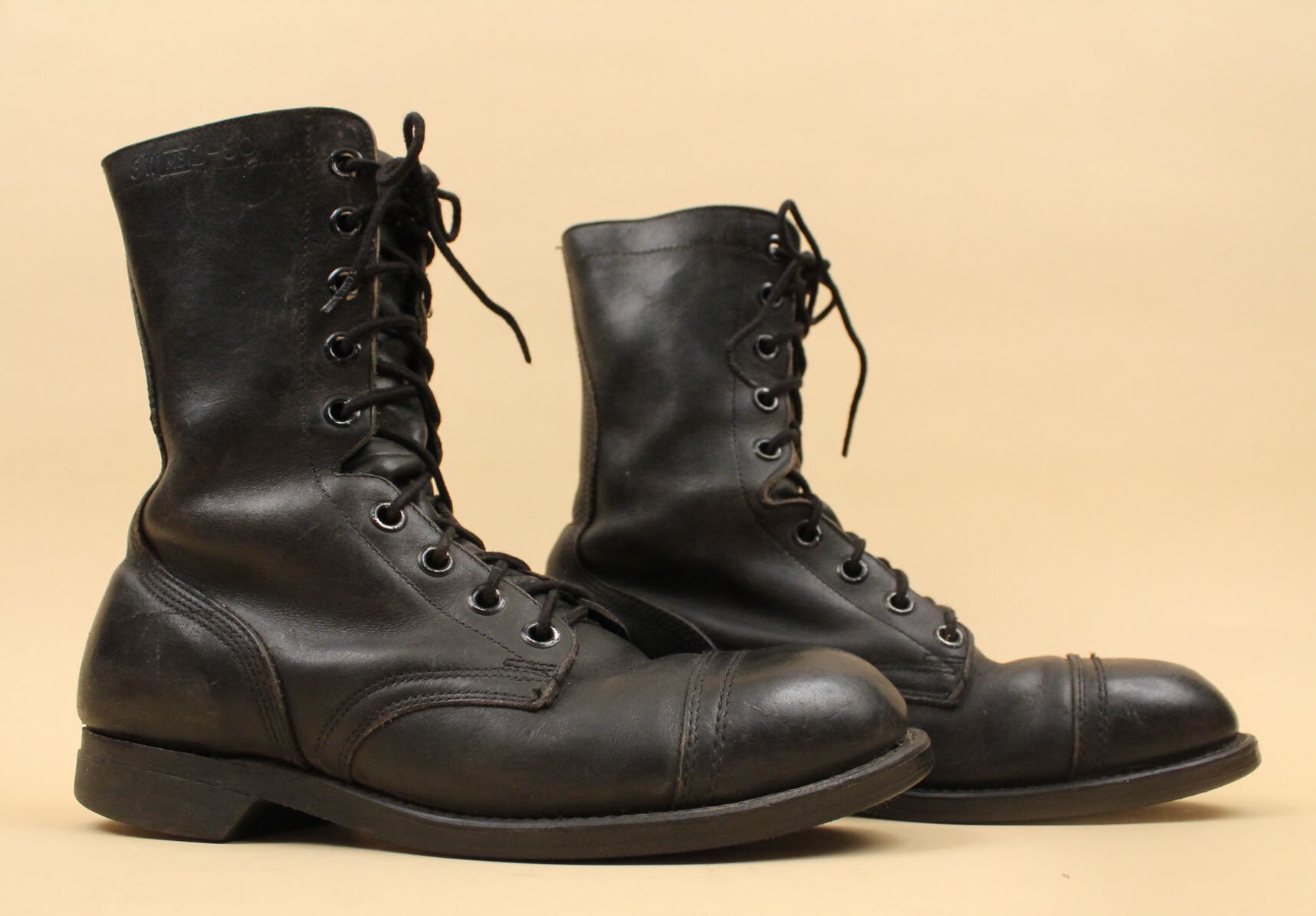 80s 90s 1990 Dated Vtg Black Leather Combat Boots Lace up