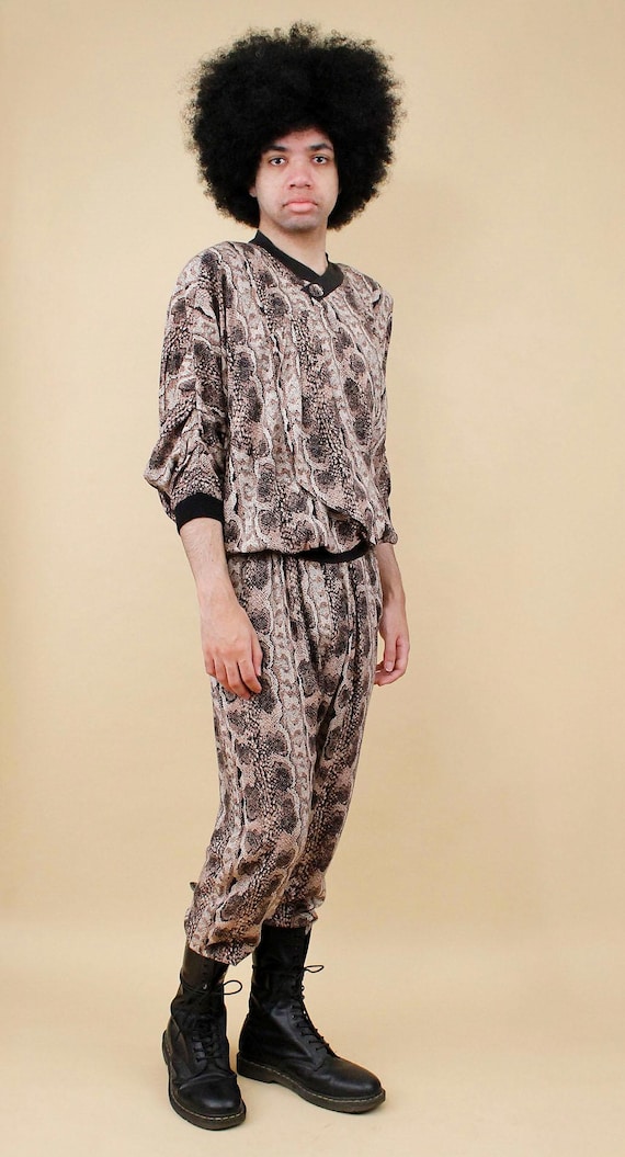 80s Vtg Snake Print Python Rayon 2pc Matching Set… - image 5