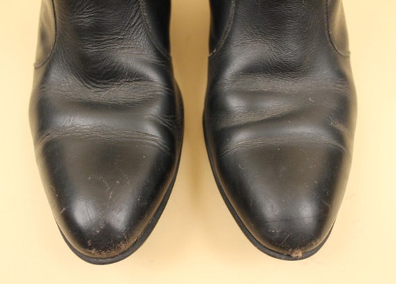 60s Vtg rare Black Leather Ankle Boot Zip Up Chel… - image 4