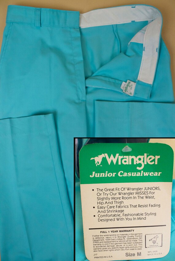 70s 80s Vtg Wrangler Aqua Blue 2 pc Jacket & Pant… - image 9