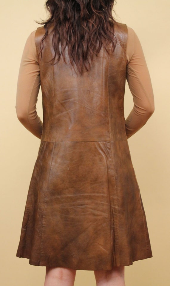 60s Vtg Brown Genuine Leather & Gold Lock Button … - image 10
