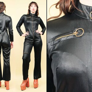 70s Vtg Black Wet Look Young Edwardian Arpeja O Ring Zipper