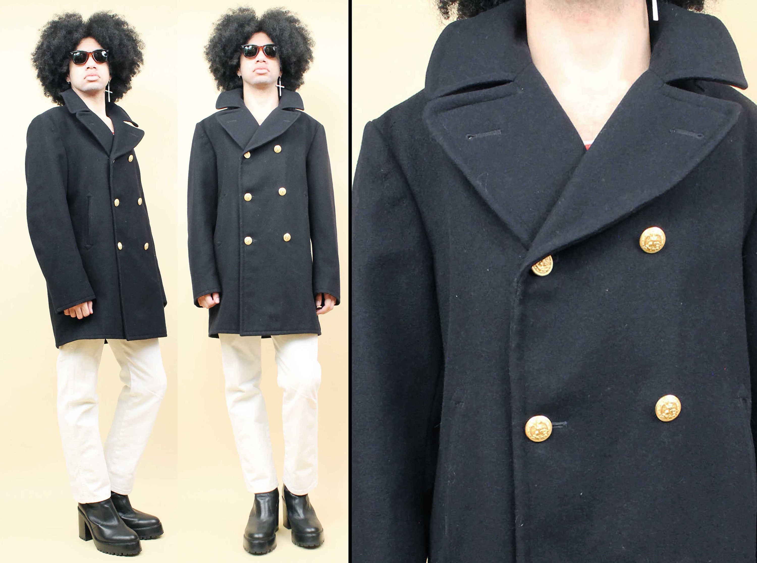 40s 50s Vtg Thick Black Wool Military Pea Coat Heavy Jacket 40s 50s Vtg Thick Black Wool Military Pea Coat Heavy Jacket