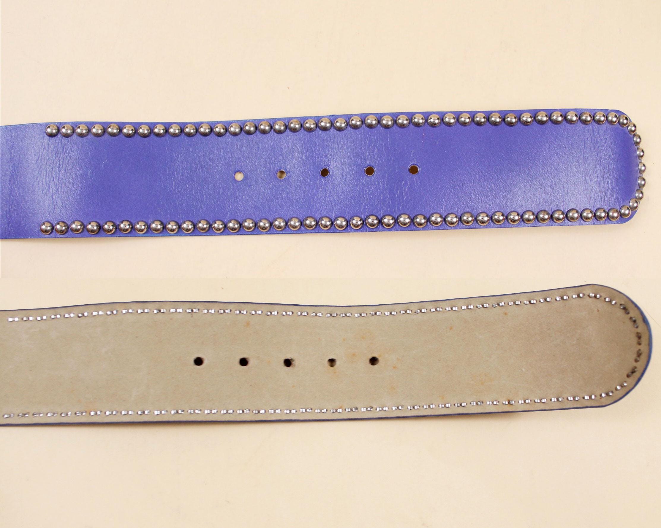 Vtg 80s Leather Belt Blue Suede Gemstone Hammered Gold Buckle ML Blue Solid Suede Belts for Women for sale | eBay main image 3