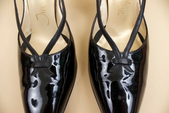 50s Vtg Black Patent Leather Pointy Kitten High H… - image 3