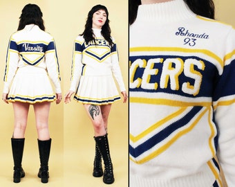 1990s dated 1993 2pc Cheerleader Outfit Pleated Mini Skirt Knit Varsity Sweater Cheer Teen Spirit Nirvana Women's Xs