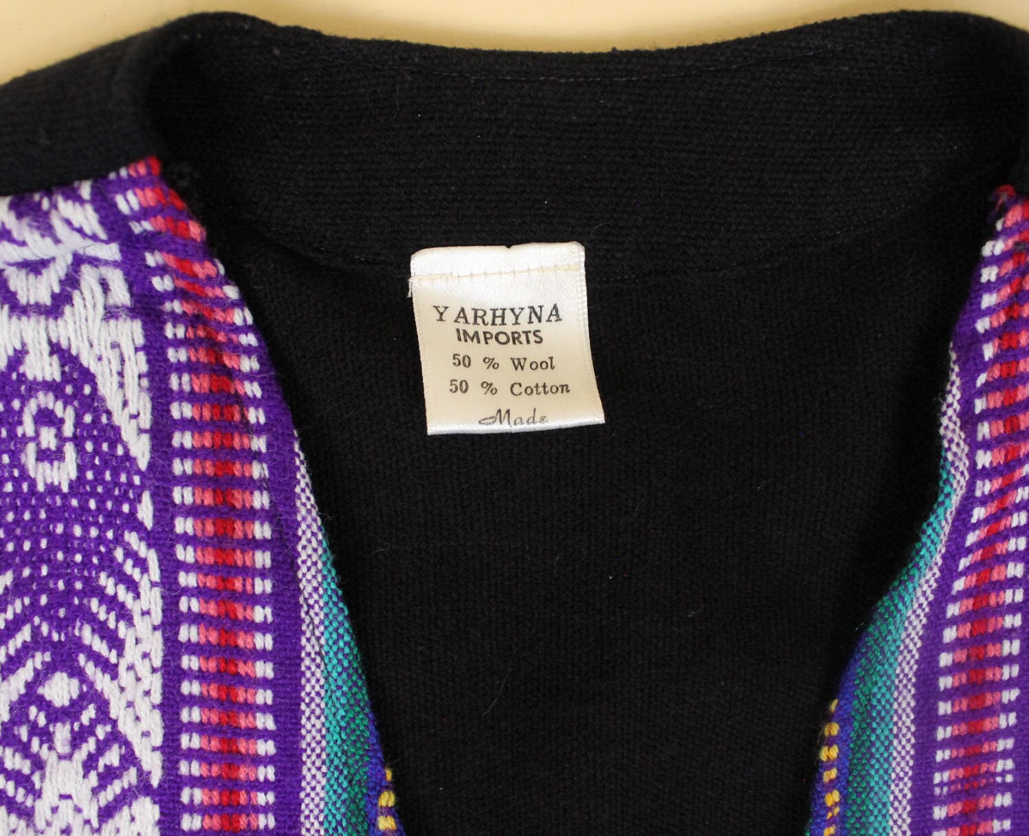 80s 90s Vtg Woven Wool Cotton Vest Embroidered Ecuador Jewel 80s 90s Vtg Woven Wool Cotton Vest Embroidered Ecuador Jewel