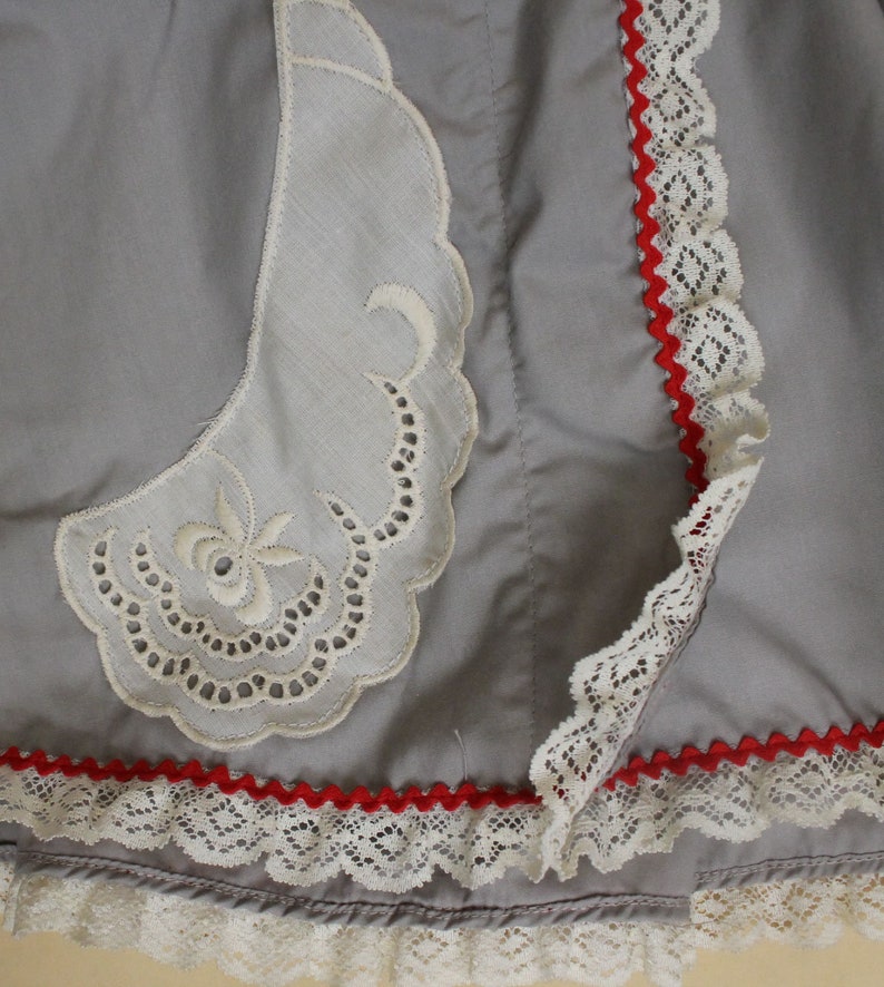 70s Vtg Grey & Red White Ric Rac Lace Pin up Mini Dress Circle Etsy