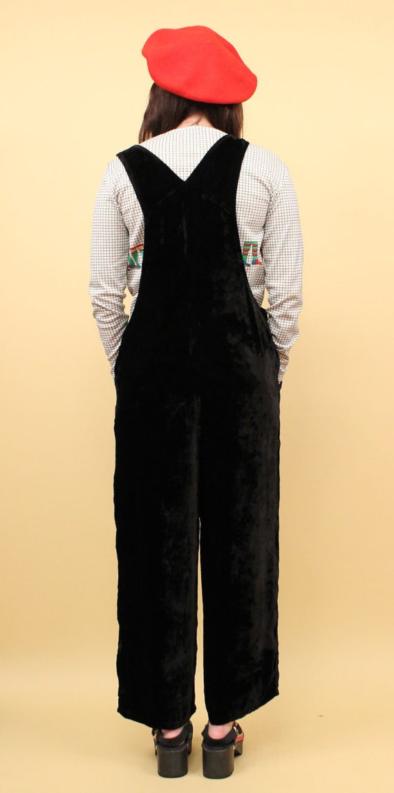 90s Vtg Black Velvet Overalls Bib Suspender Jumps… - image 4