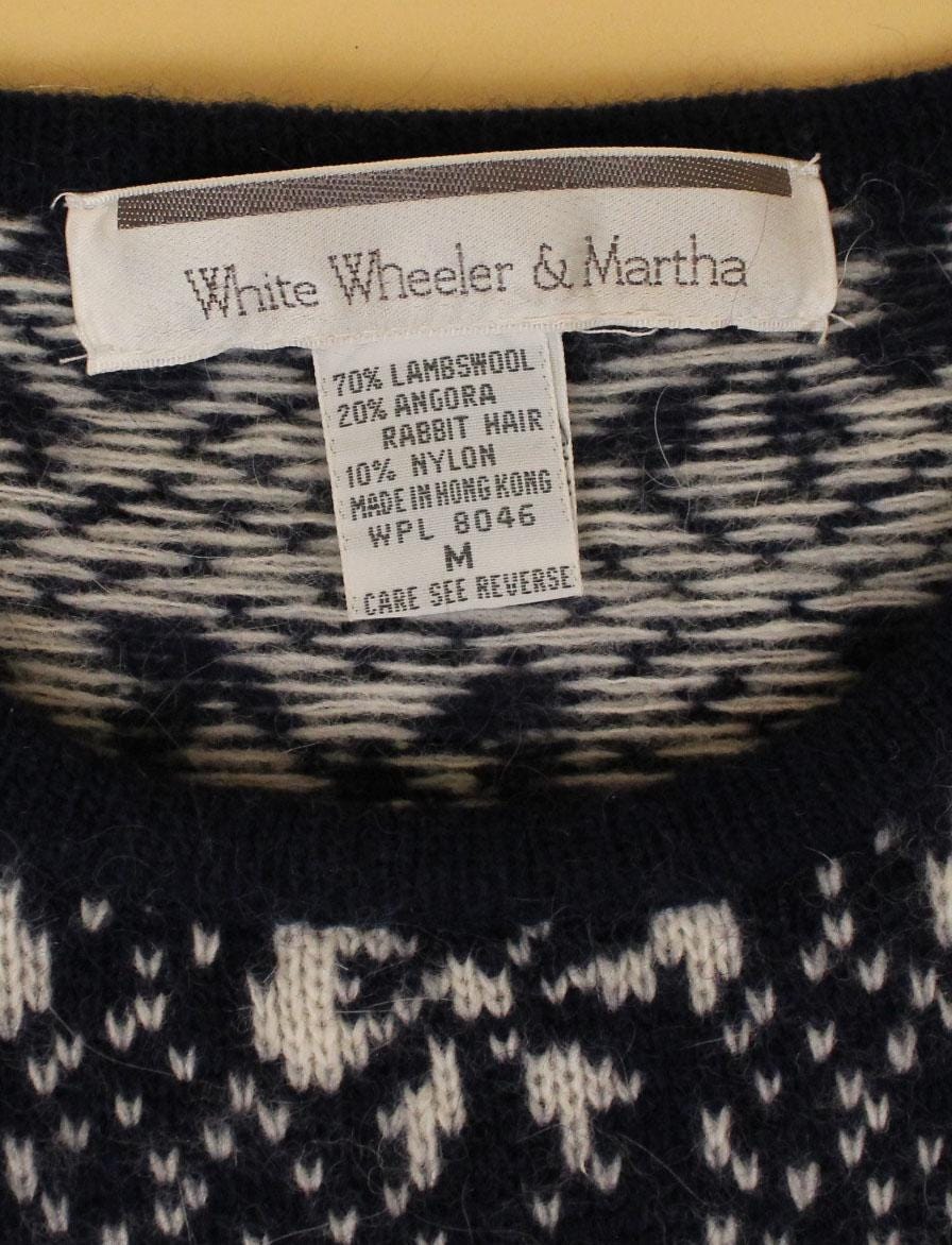 80s Vtg Puff Sleeve Lambswool Angora Wool Knit Sweater Navy Blue