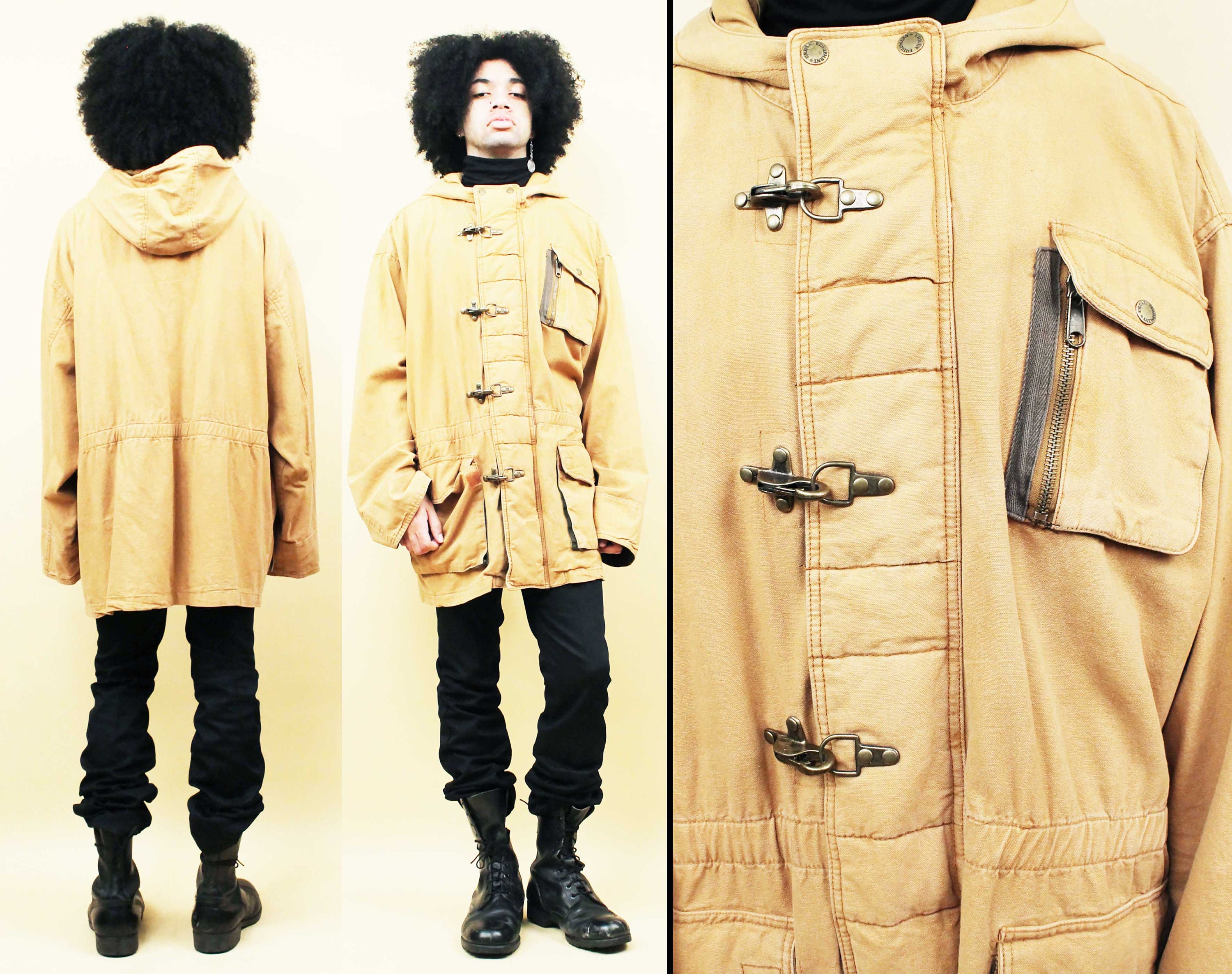 80s 90s Vtg Brown Cotton Canvas Metal Clasp Oversized Chore 80s 90s Vtg Brown Cotton Canvas Metal Clasp Oversized Chore
