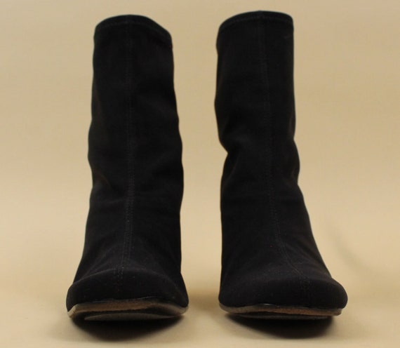 90s Y2K Vtg Black Neoprene & Leather Sock Boot Pu… - image 3