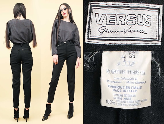 80er Jahre VTG Versus Versace Wolle Schwarze Röhrenhose Jeans Slim Fit  Reißverschluss Hohe Taille Italienische Tag 38 passt US Xs - Etsy Österreich