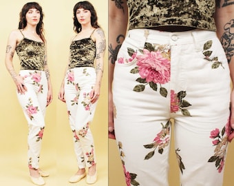 80s Vtg Frederick's of Hollywood Rose Print Cotton Denim