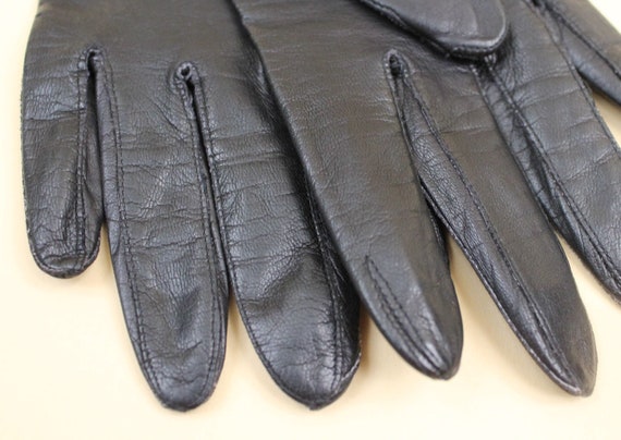 60s Vtg Black Italian Leather Gloves Soft Buttery… - image 5