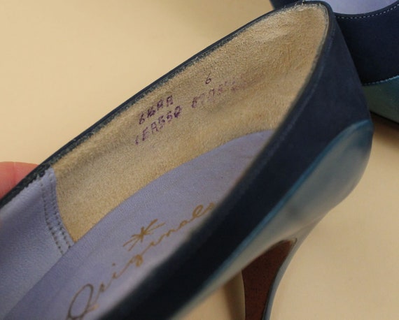 50s 60s Vtg Blue Pearl Leather & Suede Sleek High… - image 10