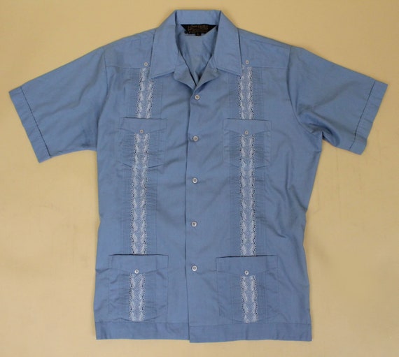 70s Vtg Blue Cabbana Button Up Embroidered Shirt … - image 2
