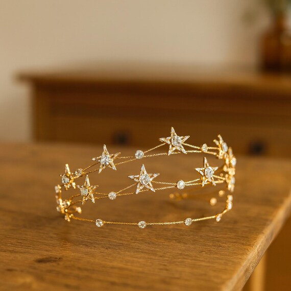 Gold Star Headband Tiara | Crystal Rhinestone Bridal  display picture 3