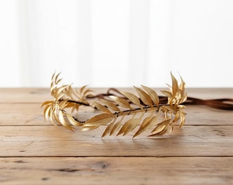 Tocado de corona de laurel con hojas doradas para disfraz griego romano, accesorio de boda para novios, fiesta de toga, Mardi Gras, LARP o cosplay.