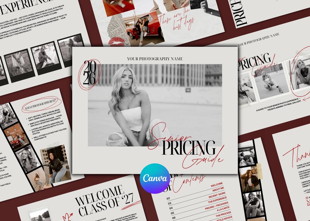 Photography Pricing and Welcome Guide, Pre-written Copy, Senior ...
