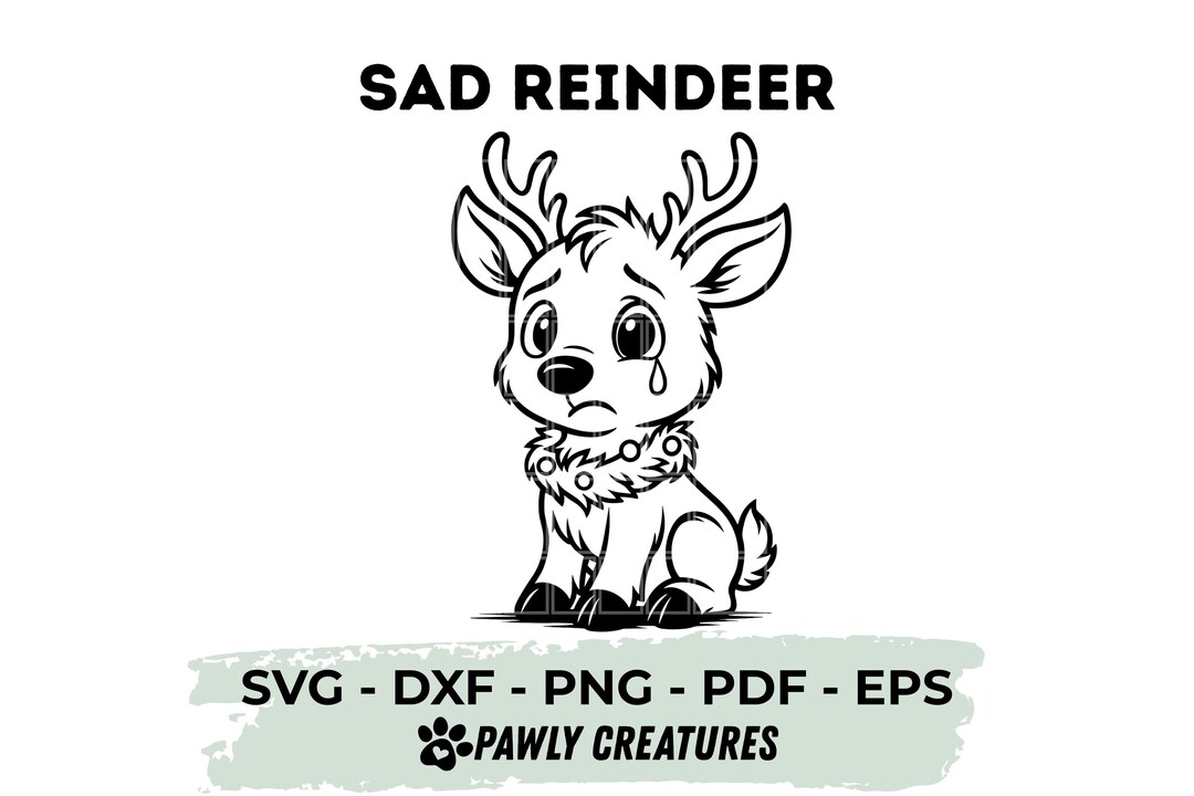 Sad X-mas Reindeer Clipart | Kawaii Animal | Svg Png Dxf Pdf | Pawly ...