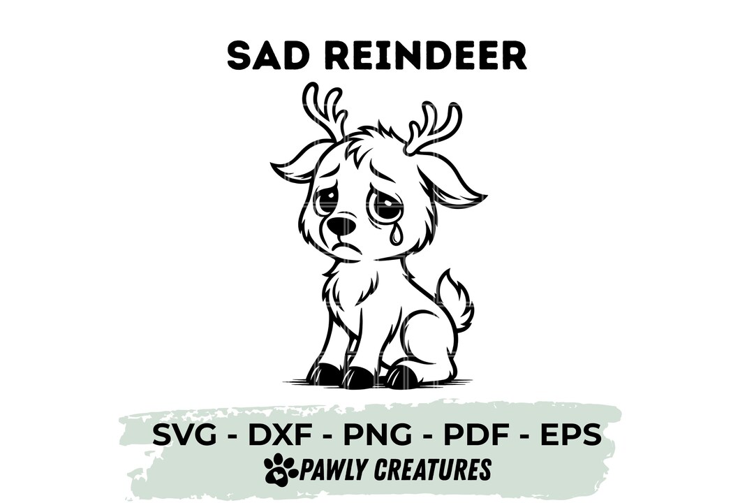 Sad Reindeer Clipart | Kawaii Animal | Svg Png Dxf Pdf | Pawly ...