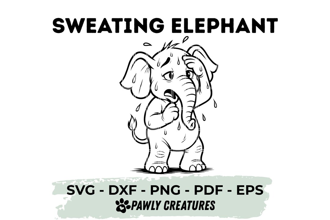 Sweating Elephant Clipart | Kawaii Animal | Svg Png Dxf Pdf | Pawly ...