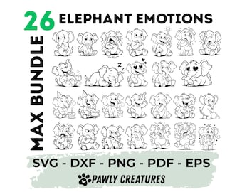 Elephant Emotions SVG Bundle – 26 Cute Elephant Clipart Set for Cricut & Sublimation