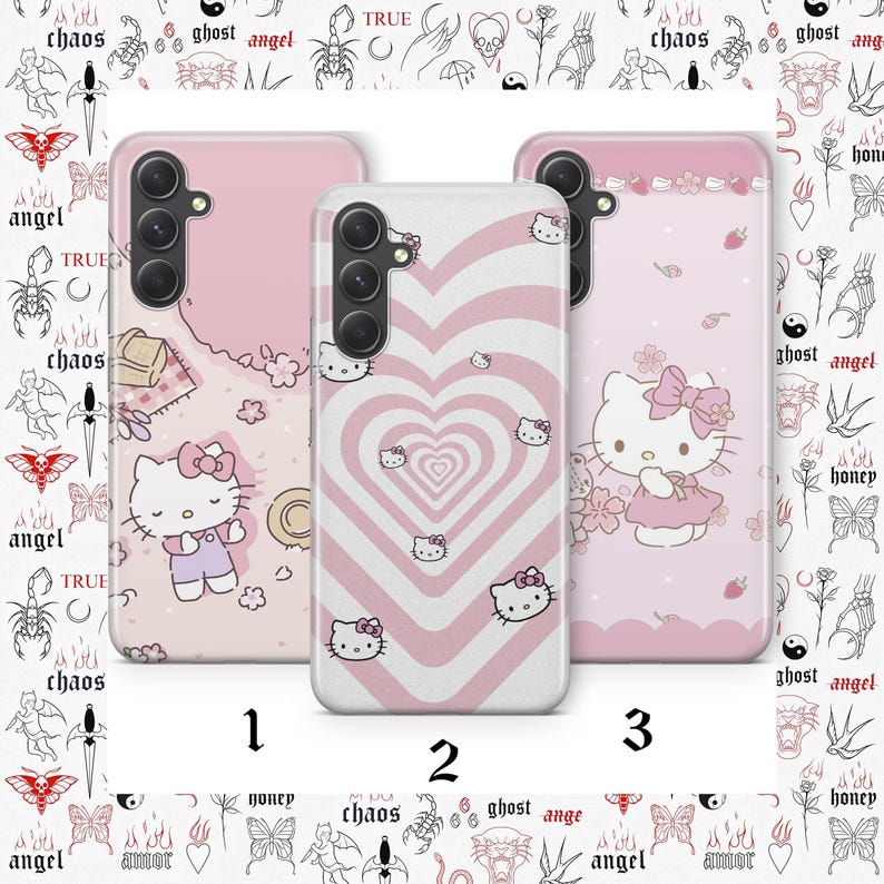 ハローキティ KK3 携帯ケース カバー Samsung A14 A15 A16 A17 A25 A26 A33 A34 A35 A36 A53 A54 A55 A56 A72 A73 + その他機種対応 日本製 キティ ホワイト 画像 1