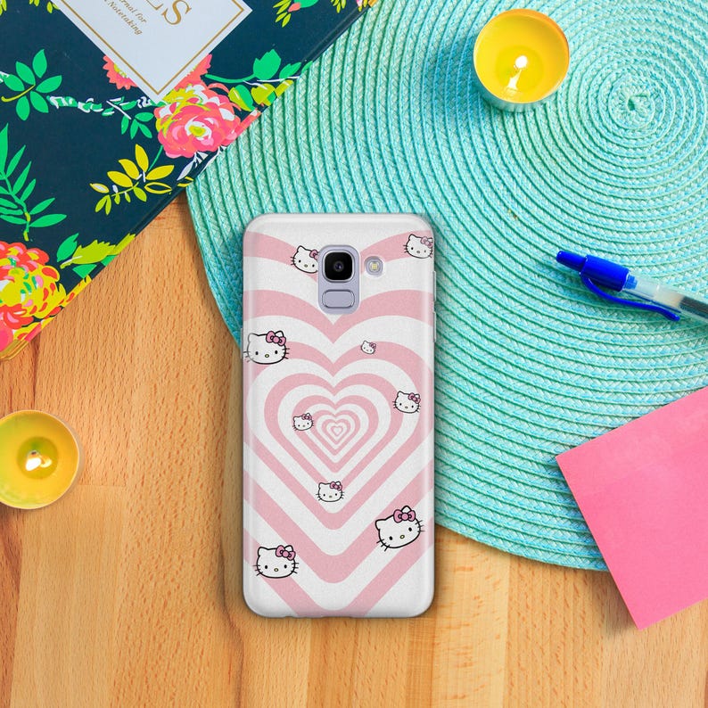 Funda de teléfono Hello Kitty KK3 para Samsung Galaxy A3, A5, A6, A7, A8, J3, J5, J6 y J7, diseño japonés de gatito blanco de dibujos animados. imagen 5