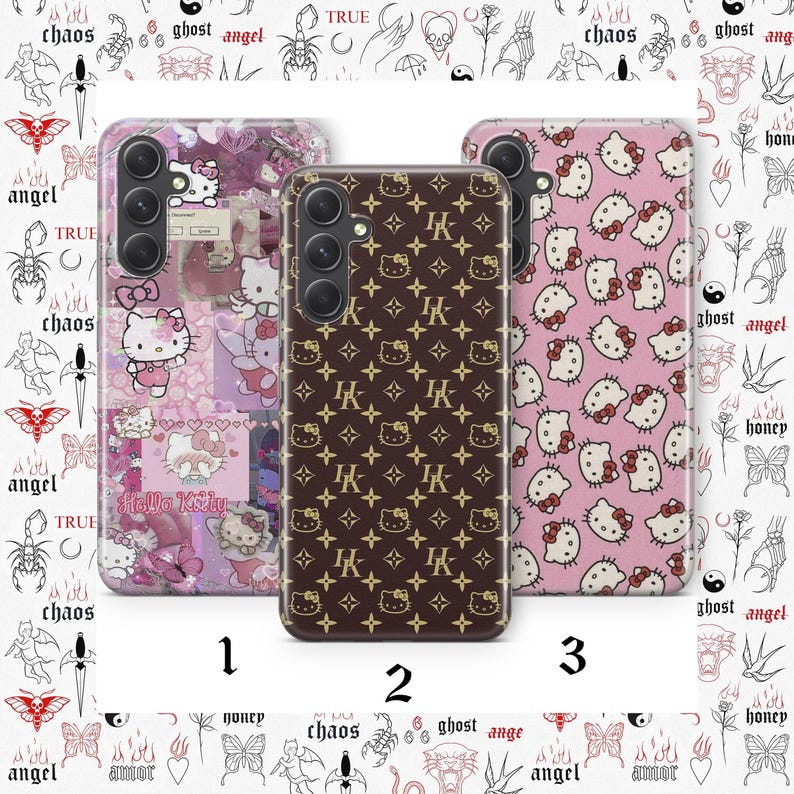 Funda de Hello Kitty KK6 para Samsung A14, A15, A16, A17, A25, A26, A33, A34, A35, A36, A53, A54, A55, A56, A72, A73 y más modelos, Japón, Kitty, blanco imagen 1
