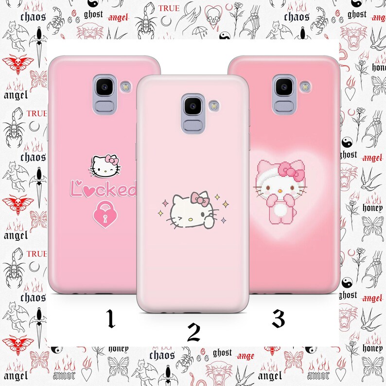 Hello Kitty KK5 Phone Case Cover For Samsung Galaxy A3 A5 A6 A7 A8 J3 J5 J6 J7 Models Japan Japanese Kitty White Cartoon Character Kitten image 1