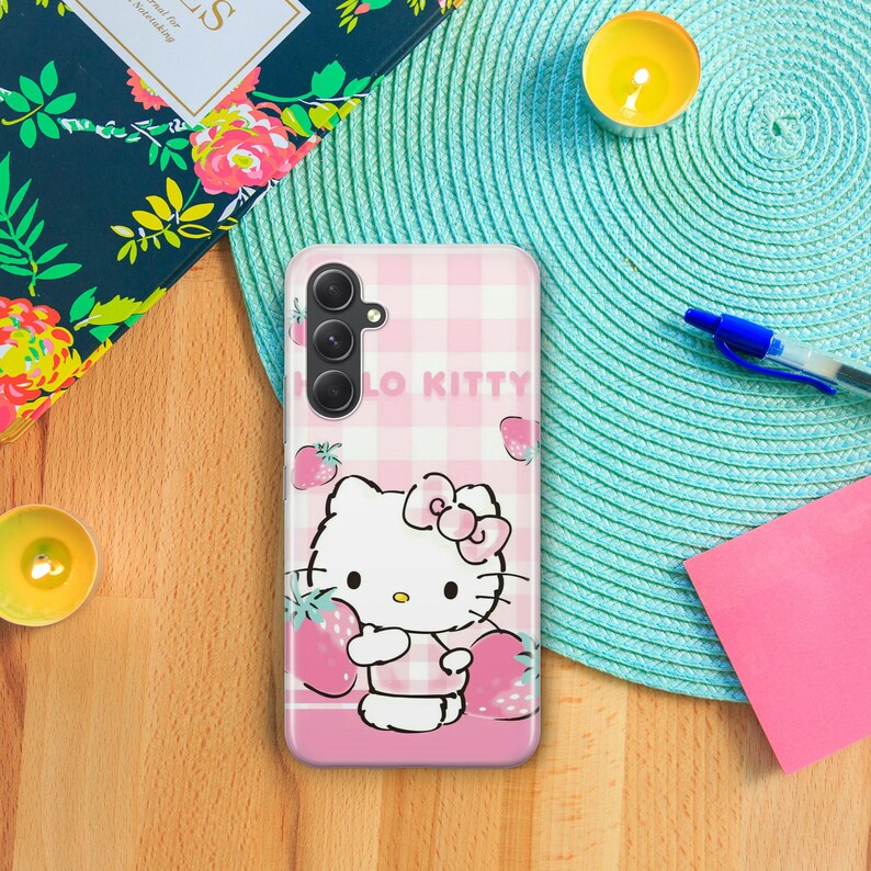 Funda de Hello Kitty KK8 para Samsung A14, A15, A16, A17, A25, A26, A33, A34, A35, A36, A53, A54, A55, A56, A72, A73 y más modelos, Japón, Kitty, blanco imagen 3