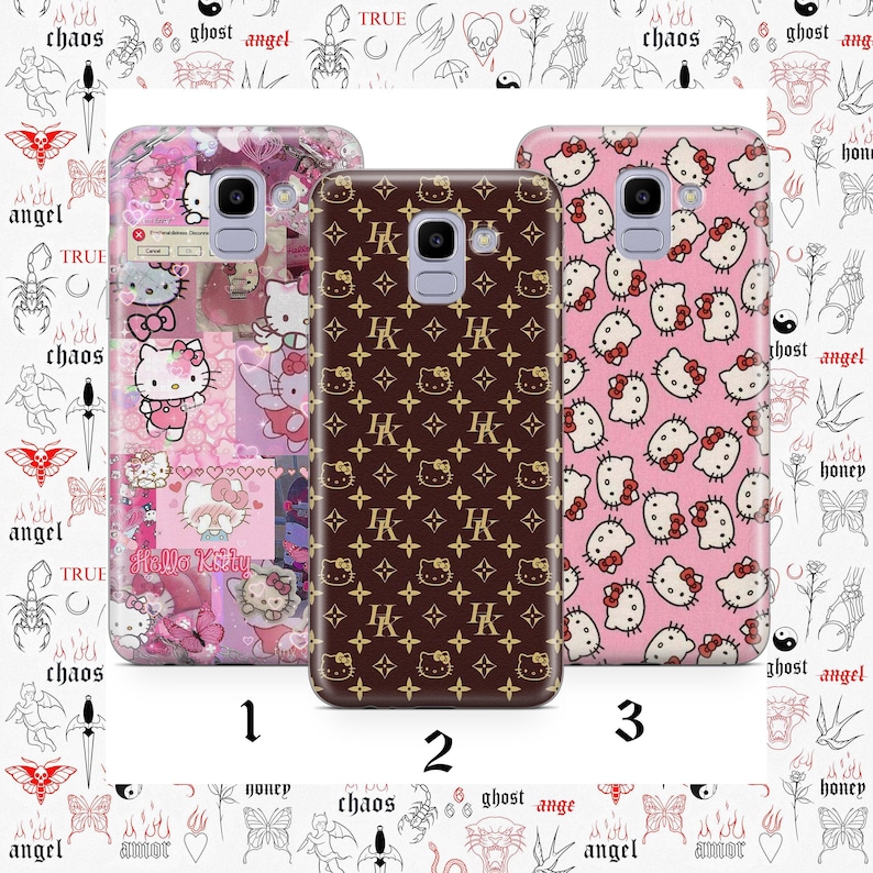 Funda de Hello Kitty KK6 para Samsung Galaxy A3, A5, A6, A7, A8, J3, J5, J6 y J7, diseño japonés de gatito blanco. imagen 1